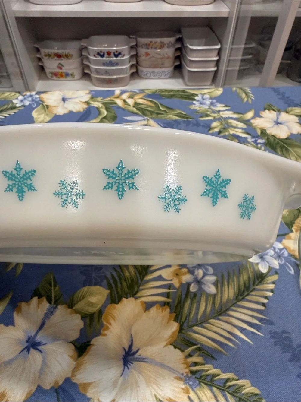 Pyrex White Milk Glass Snowflake Divided Casserole Dish with Clear Glass Lid